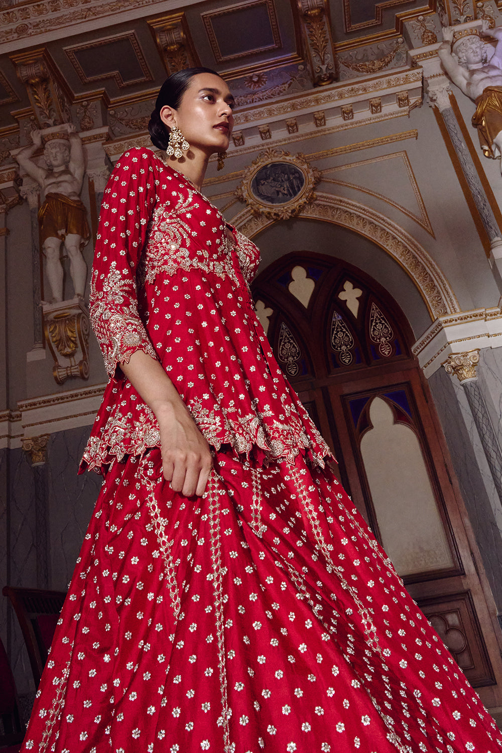 Red Athena Peplum Lehenga Set