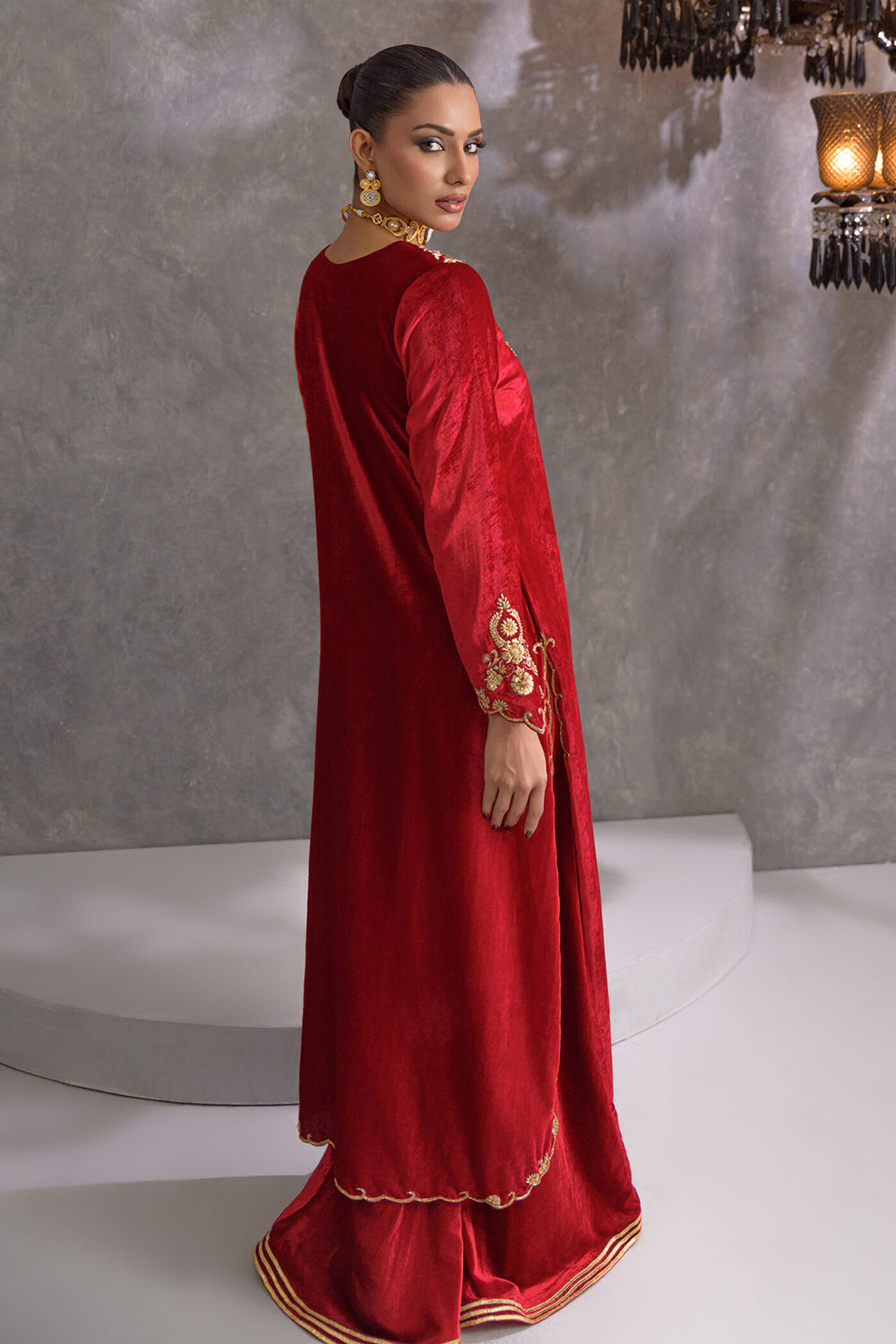 Red Embroidered Comfort Fit Suit Set