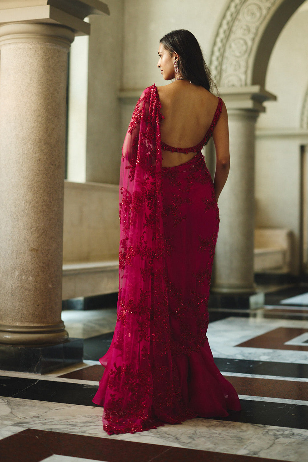 Red Green New Athena Ruffle Saree Set