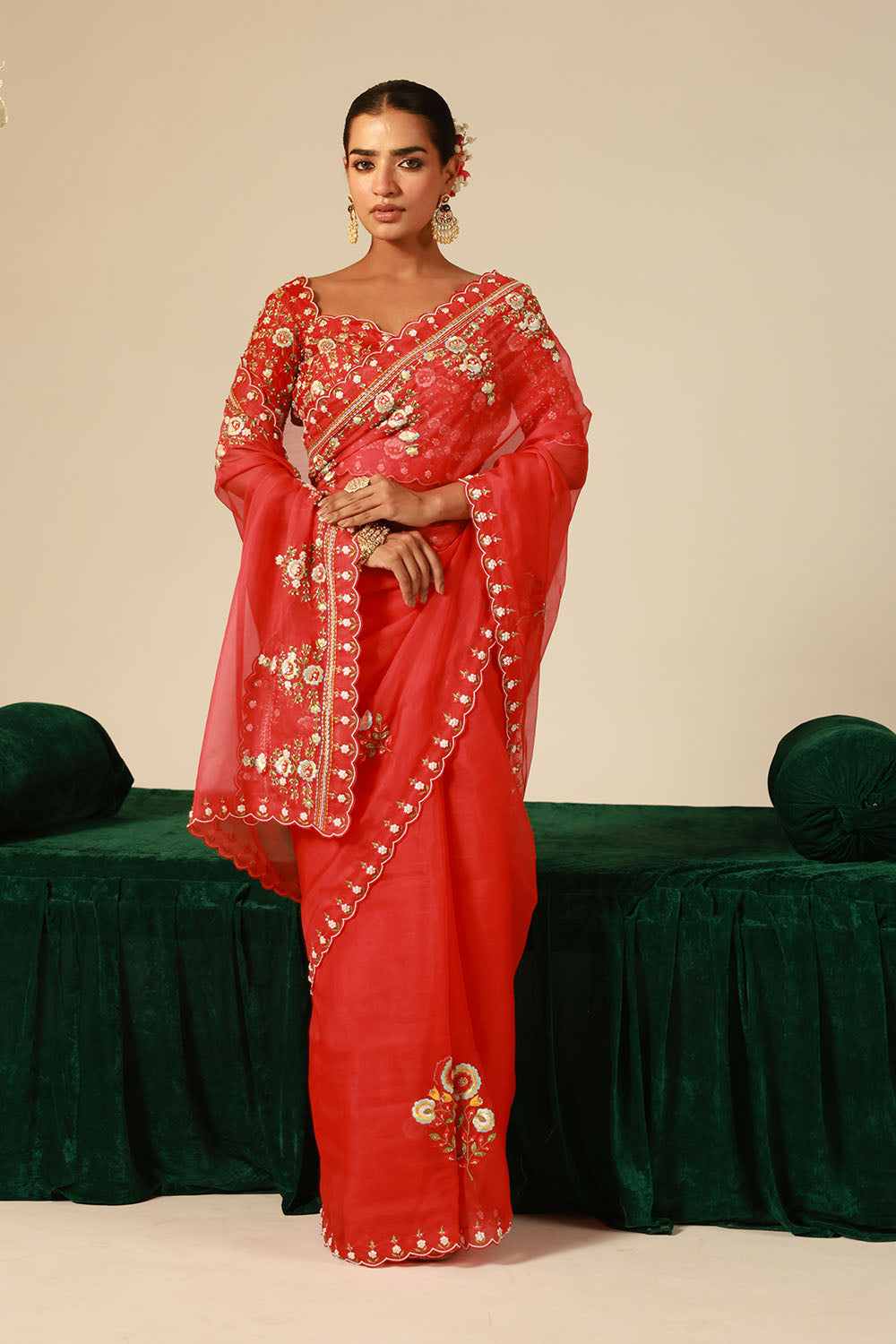 Red Organza Silk Saree