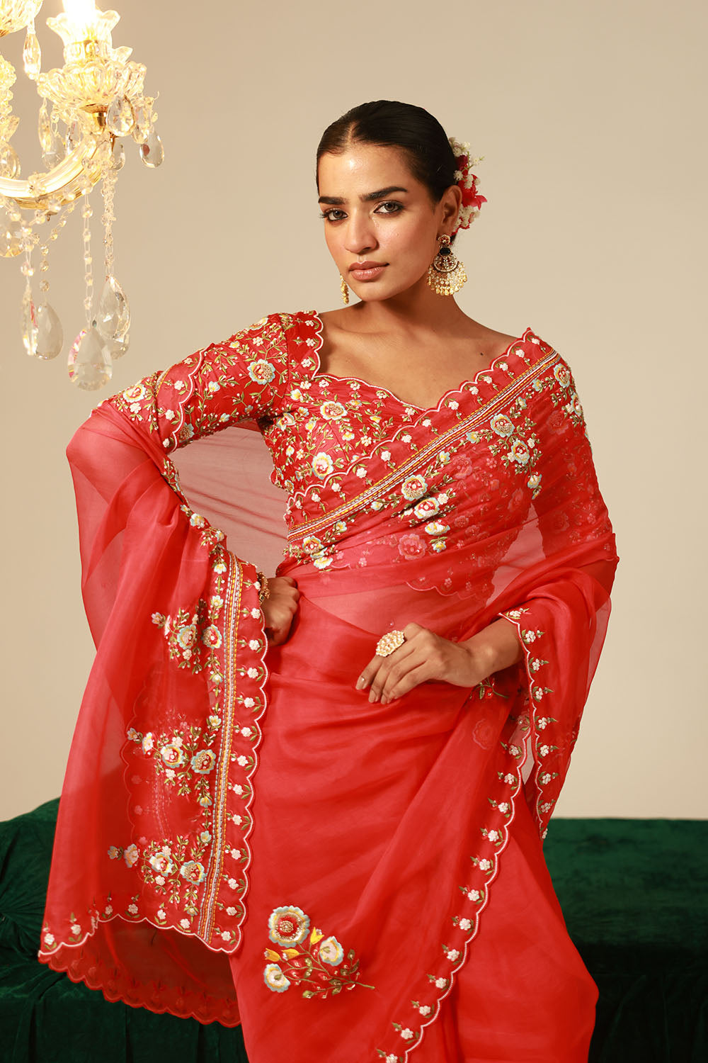Red Organza Silk Saree