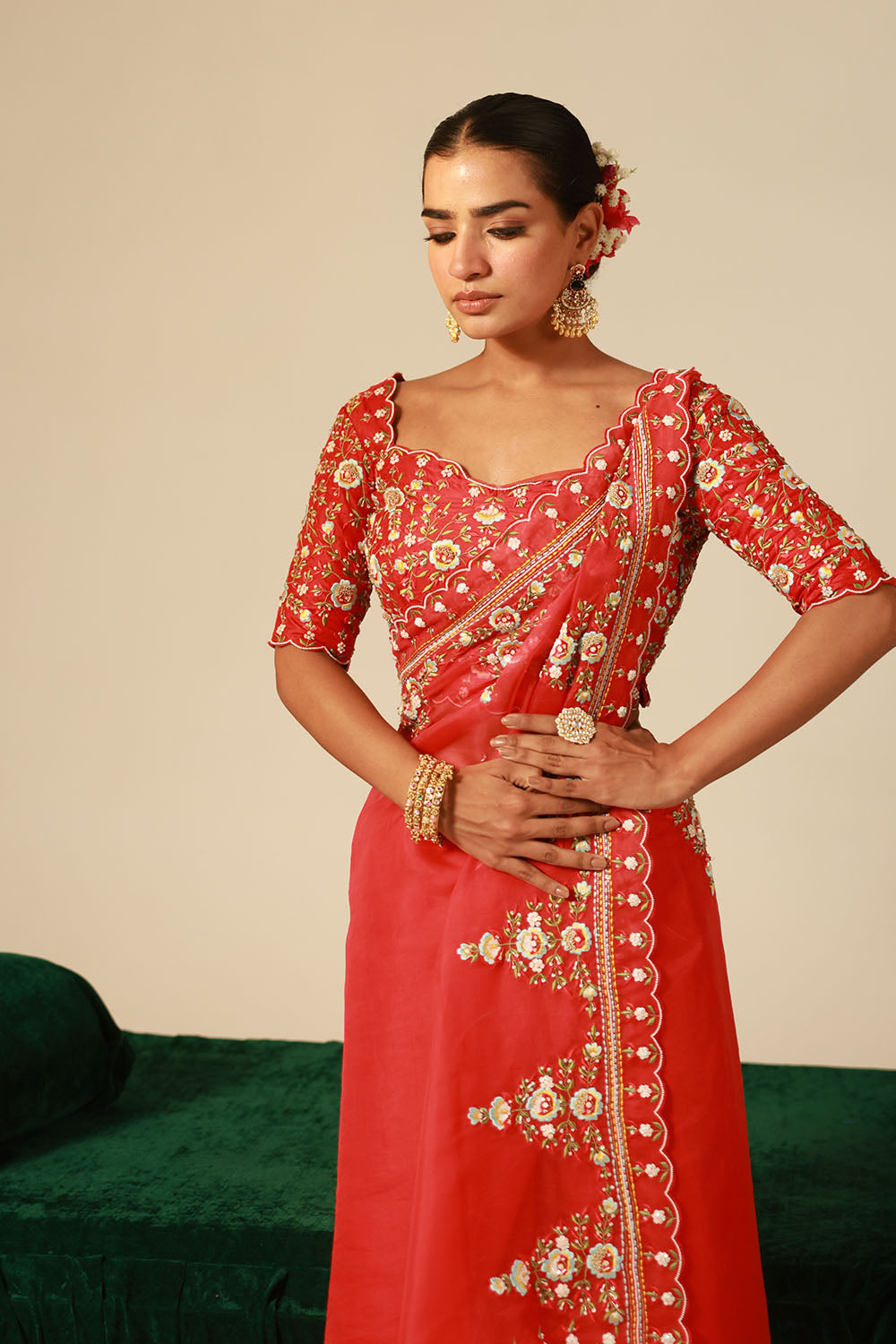 Red Organza Silk Saree