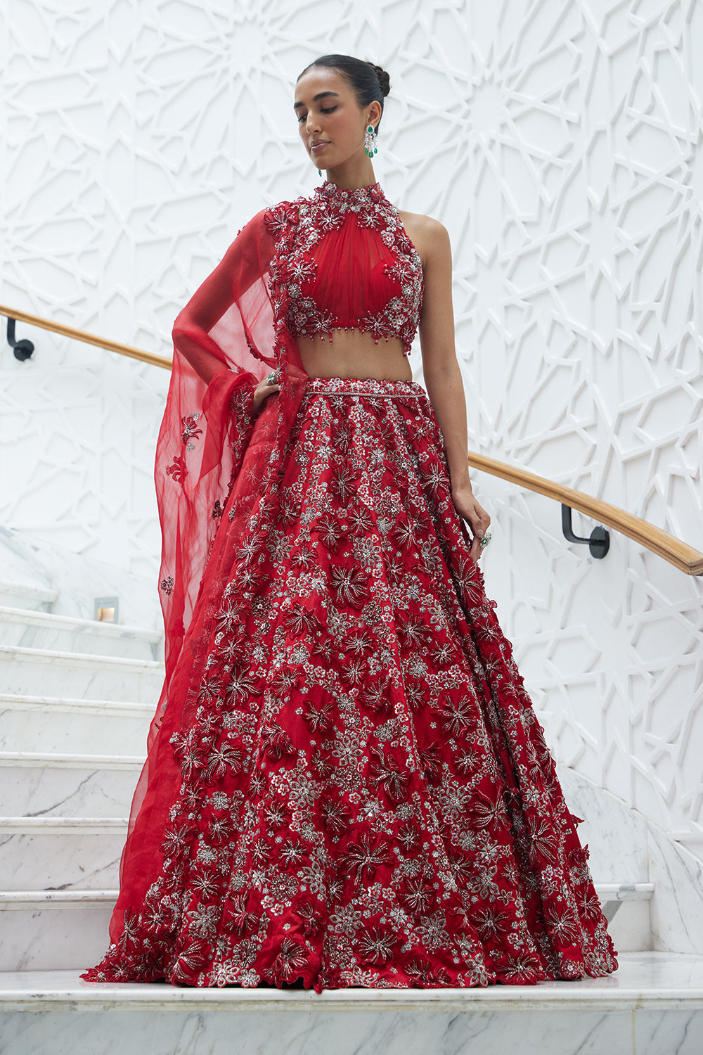 Red Raw Silk Lehenga Choli With An Organza Dupatta