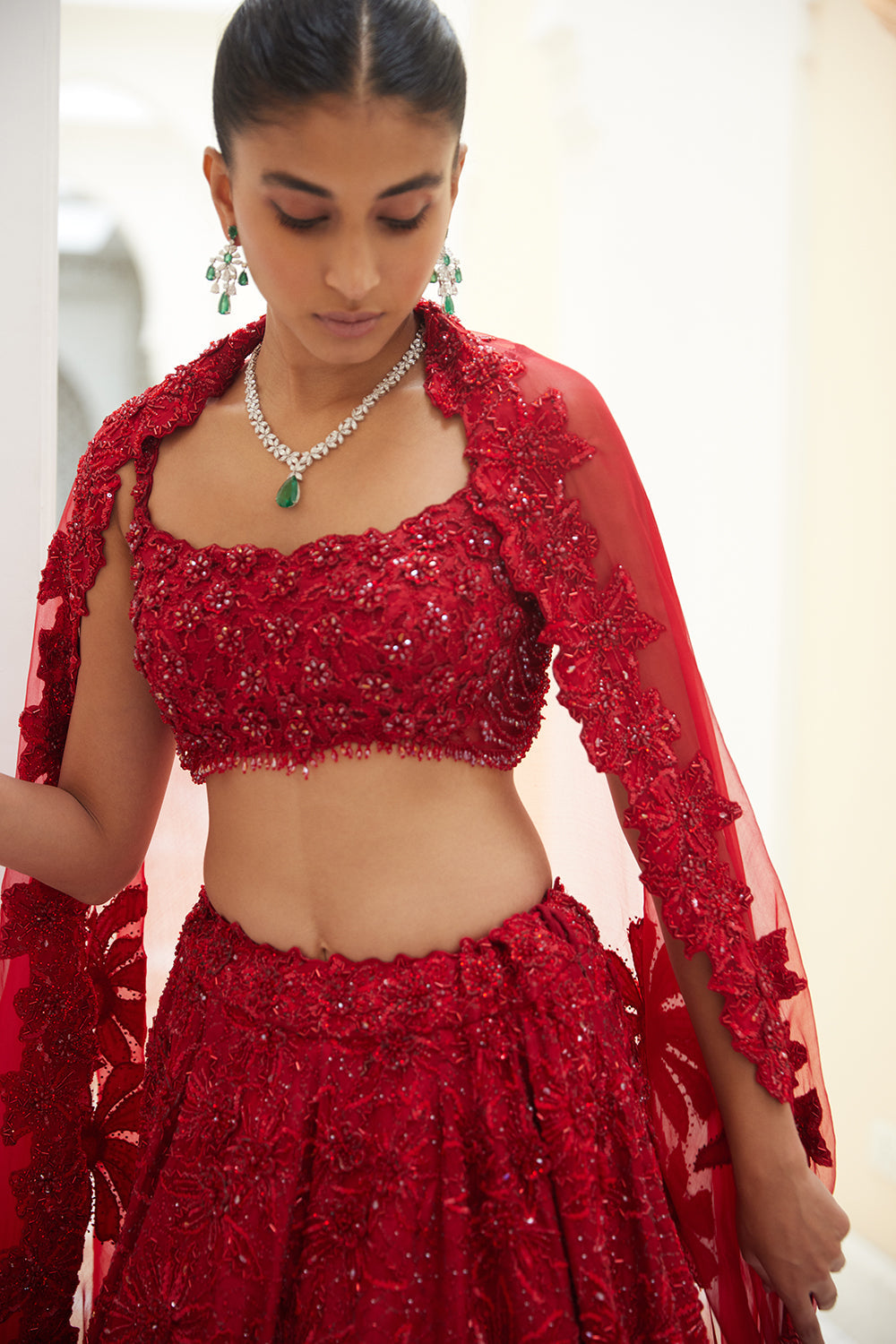 Red Raw Silk Lehenga Choli With Organza Dupatta