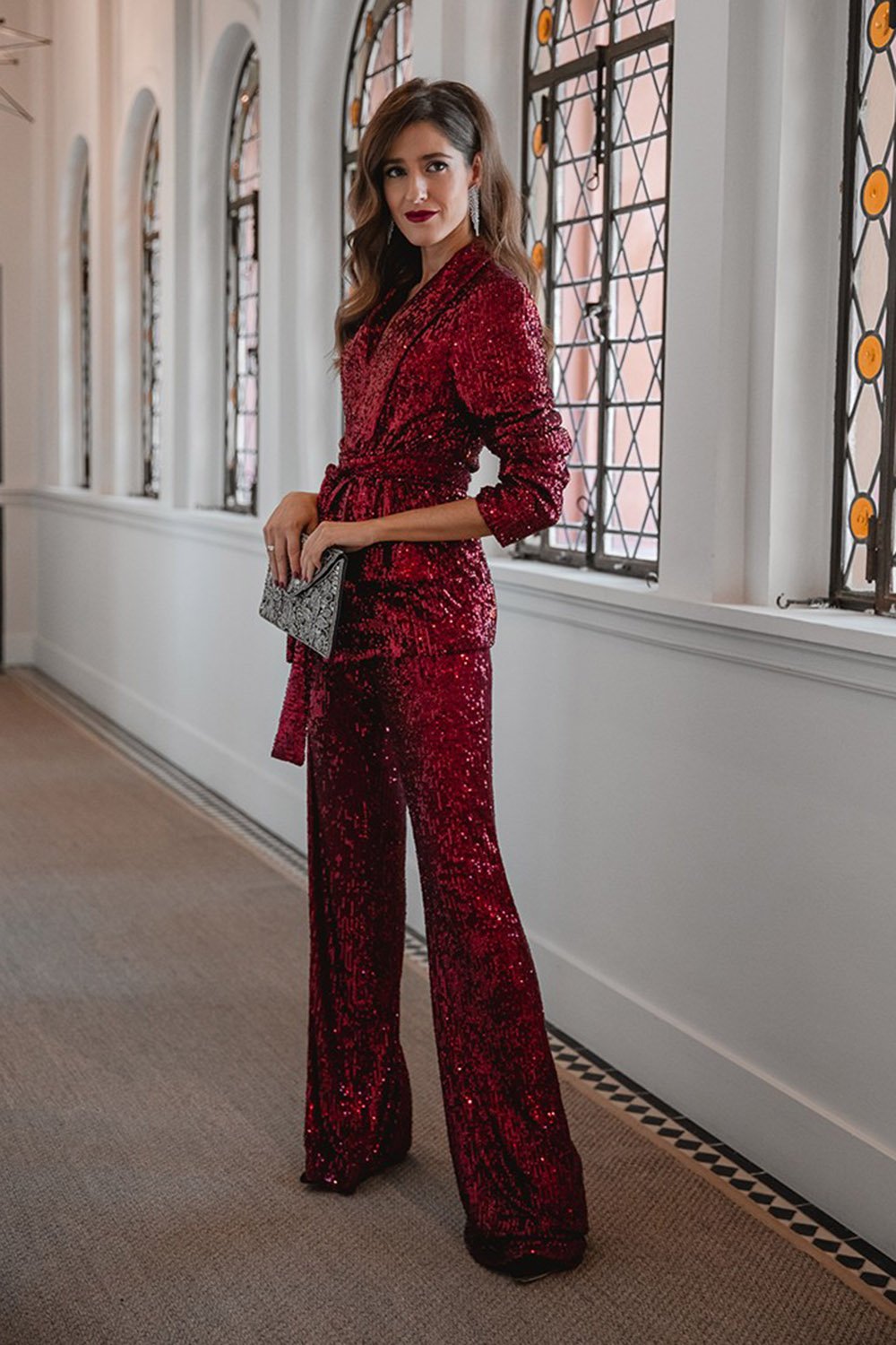 Red Sequin Blazer Suit