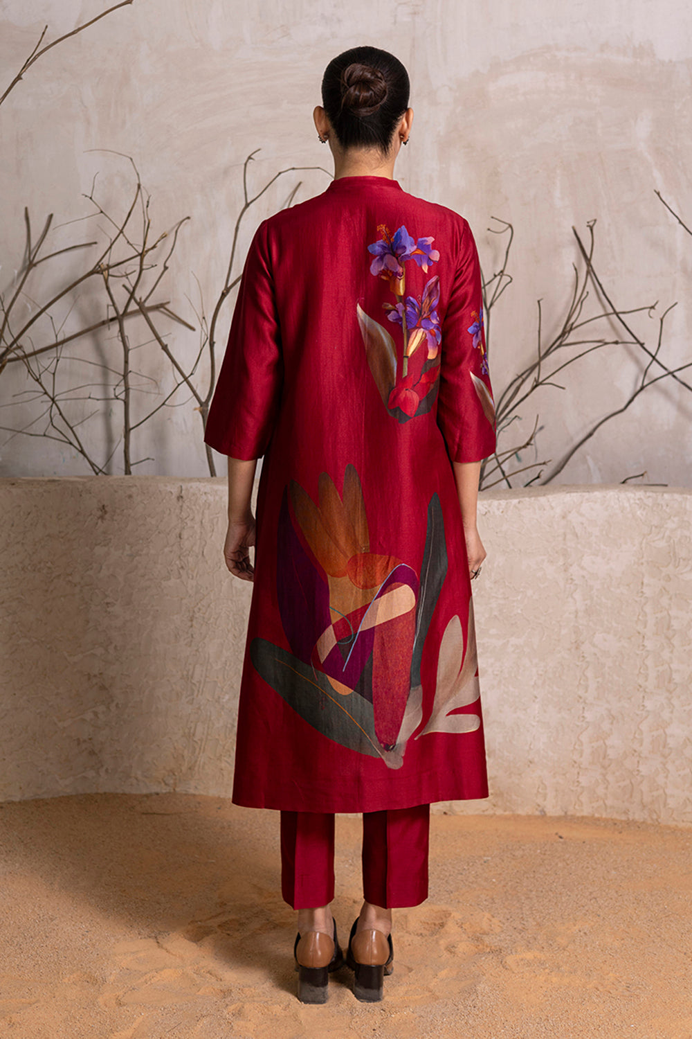 Red Silk Chanderi Printed Tunic