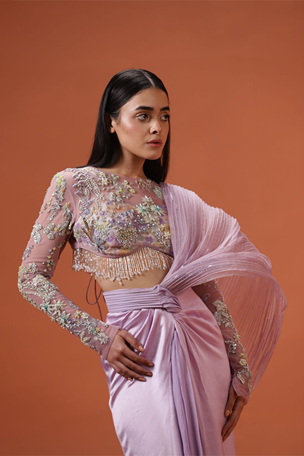 Rekha front knot skirt with drape and blouse