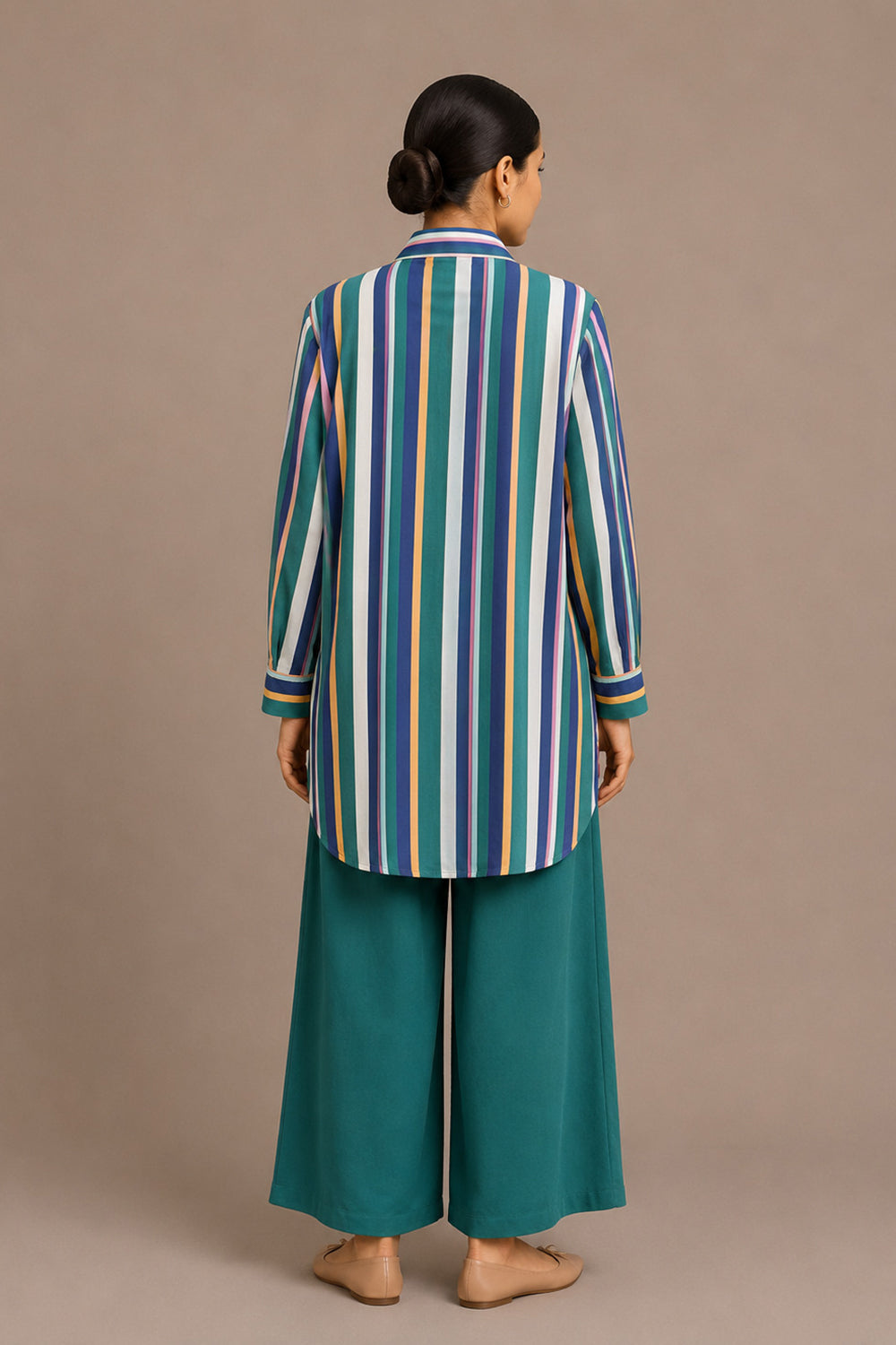 Relaxed Fit Striped Matching Shirt and Palazzo Pants Set