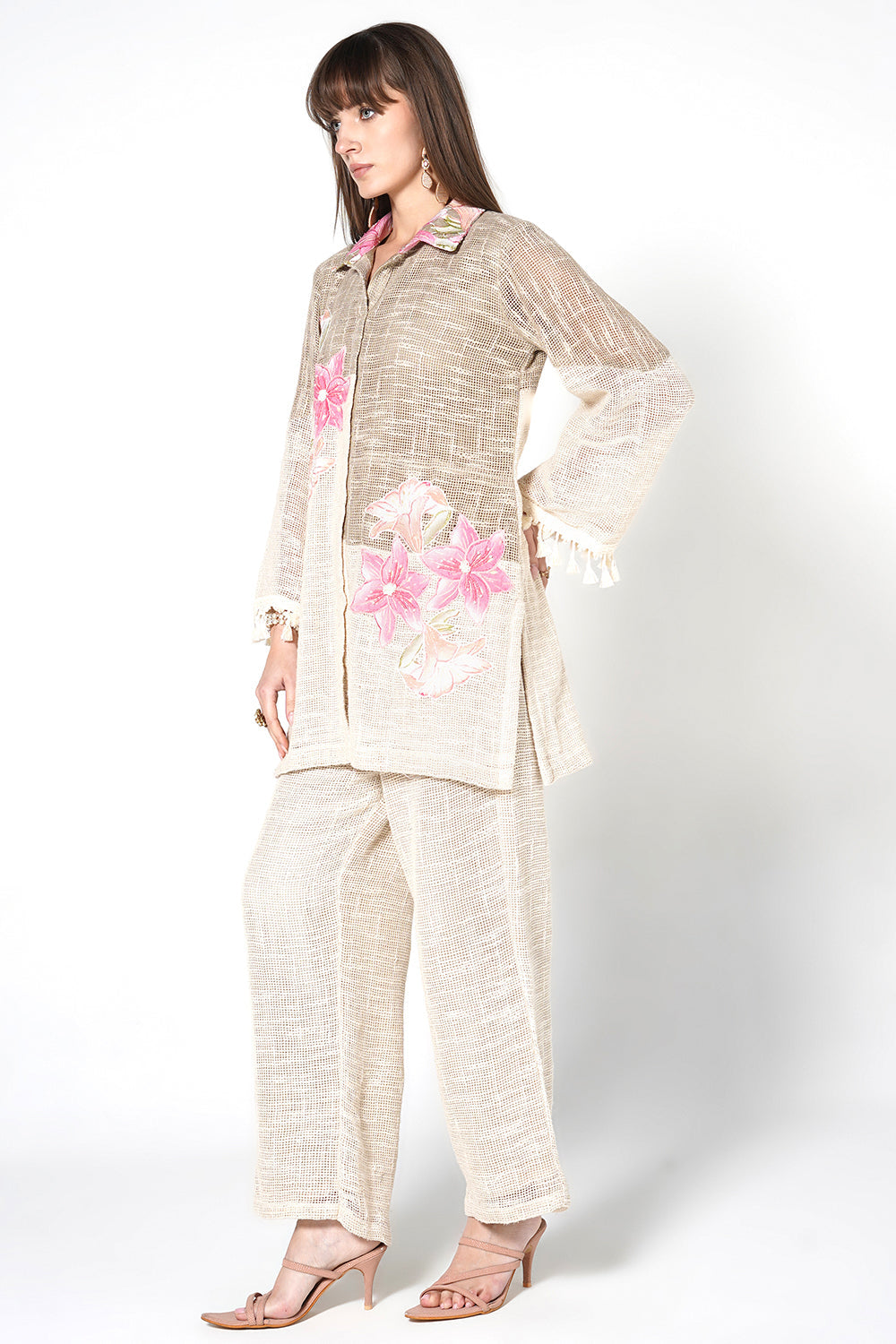 Resha Jute Fabric Floral Designer Co-Ord Set Shirt Style Outfit