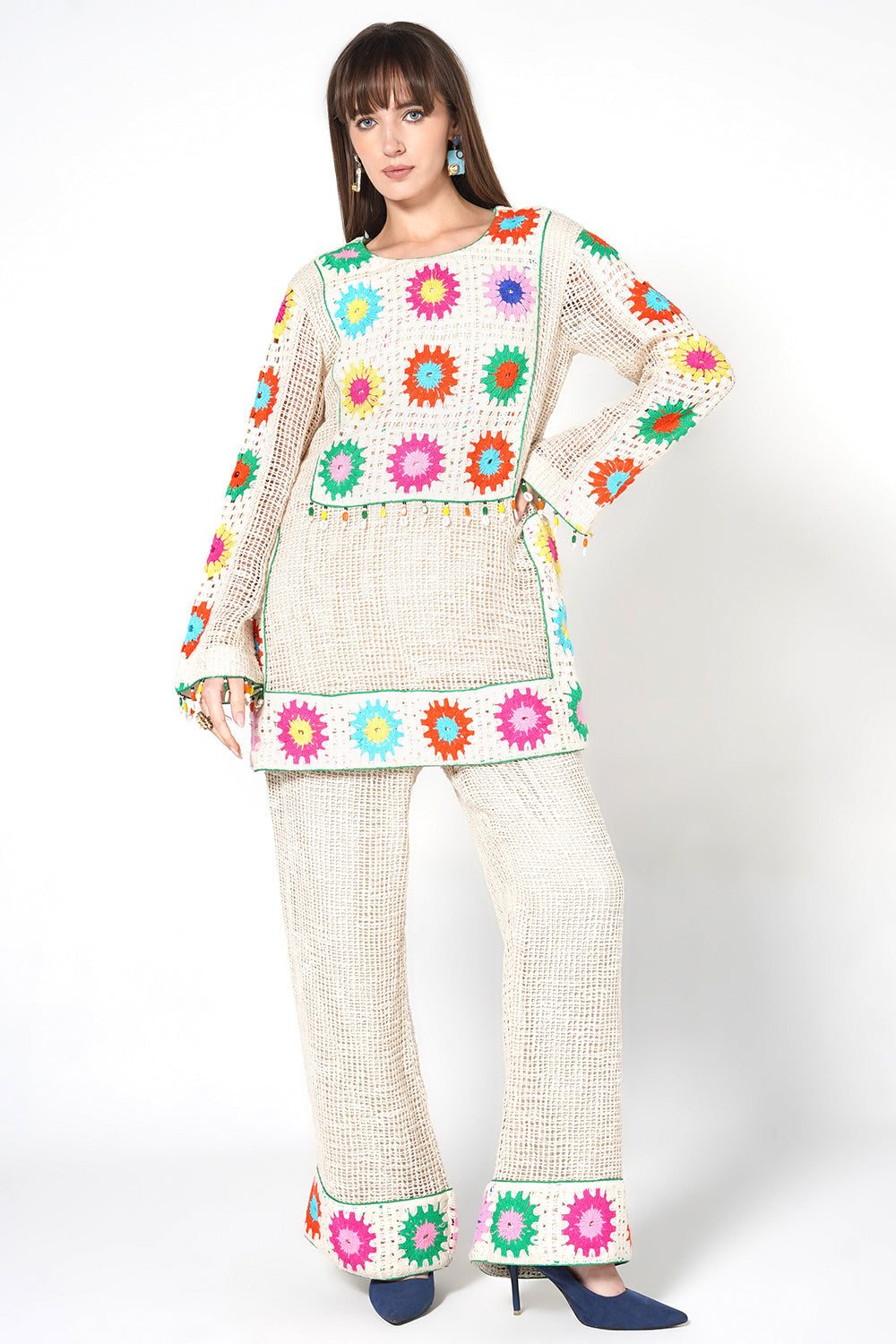 Resha Jute Fabric Multicolor Designer Co-Ord Set Artistic Crochet Outfit