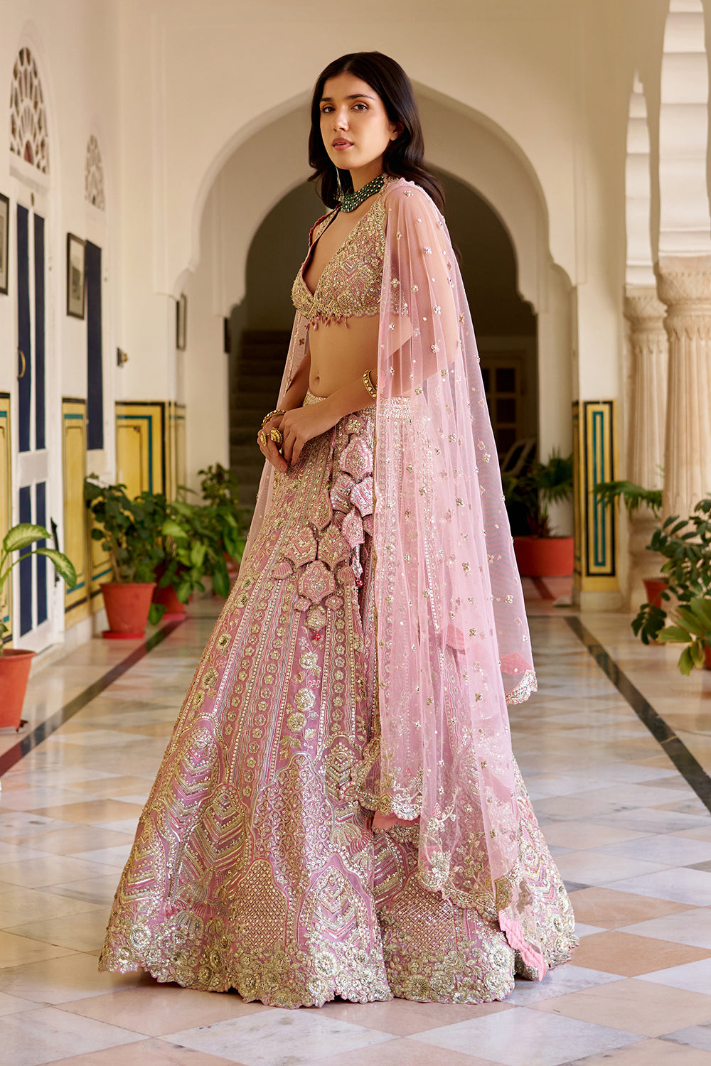 Rosaline Pink Organza Lehenga Set