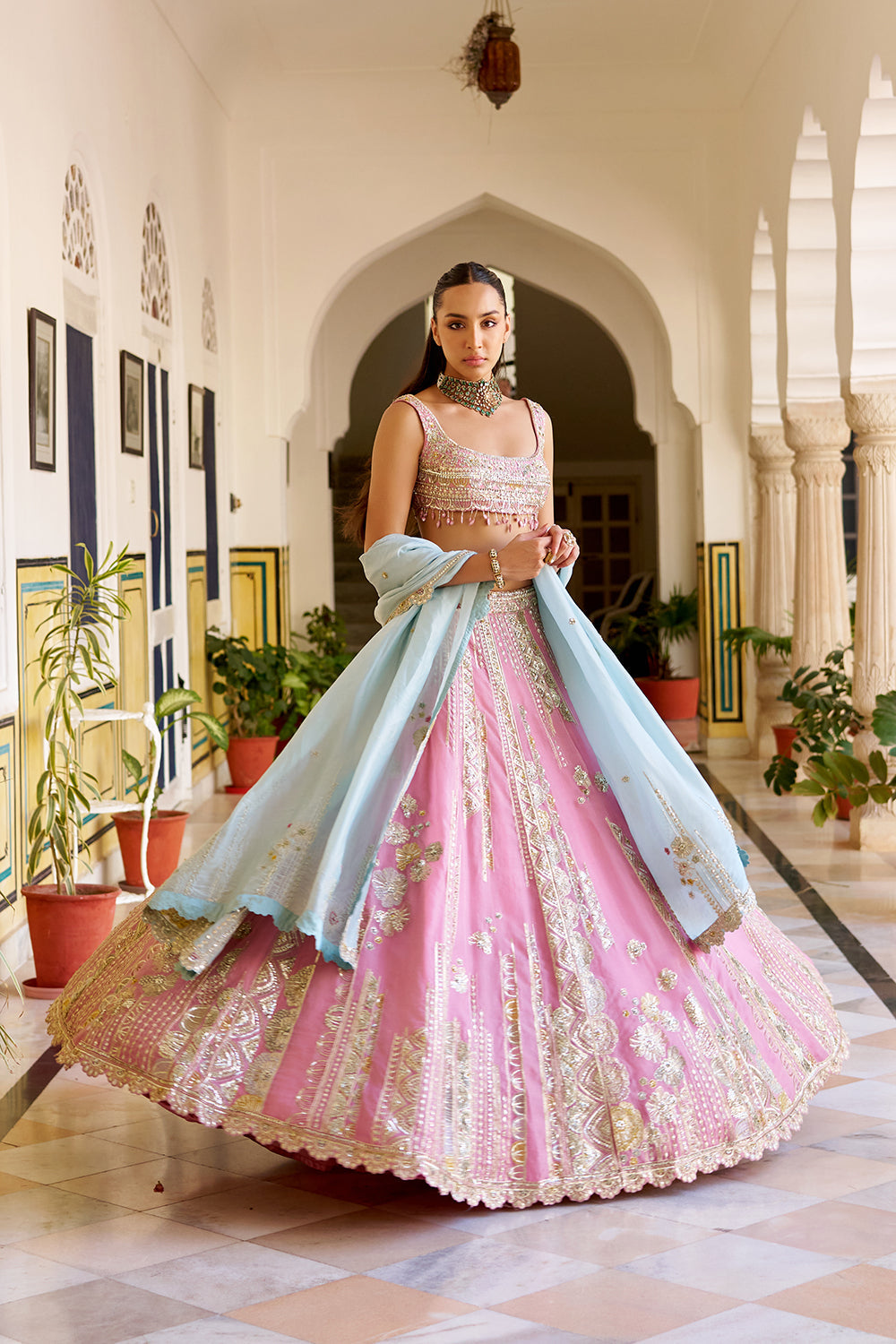 Rosaline Pink Organza Lehenga Set