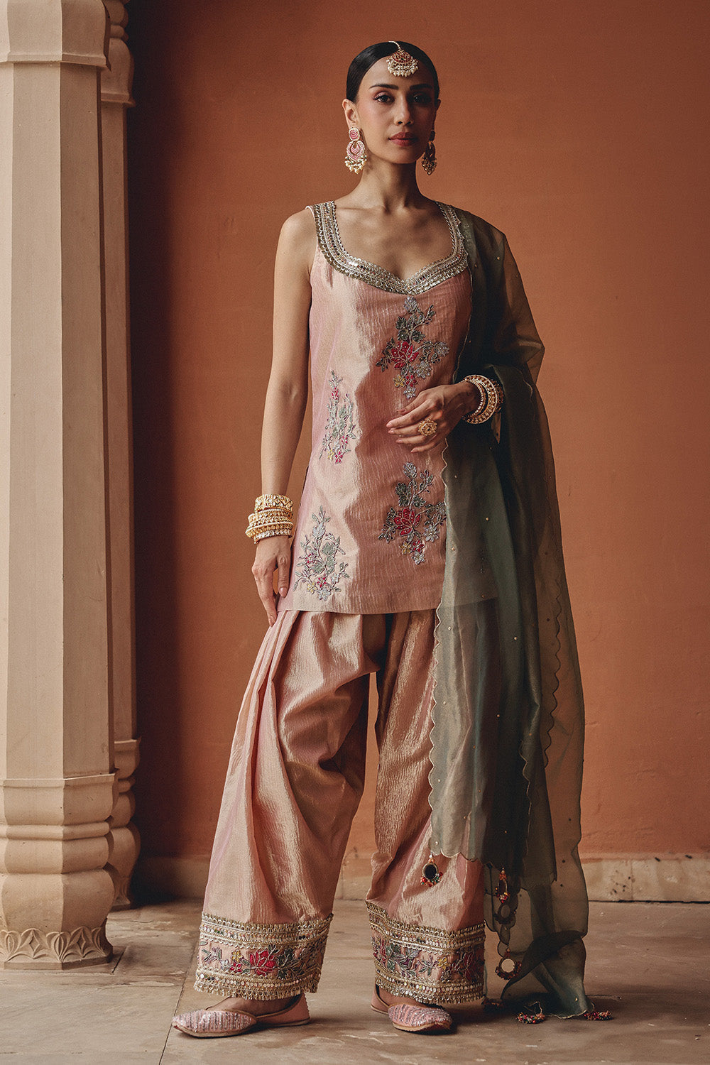 Rose Gold Blush Bloom Sharara Set