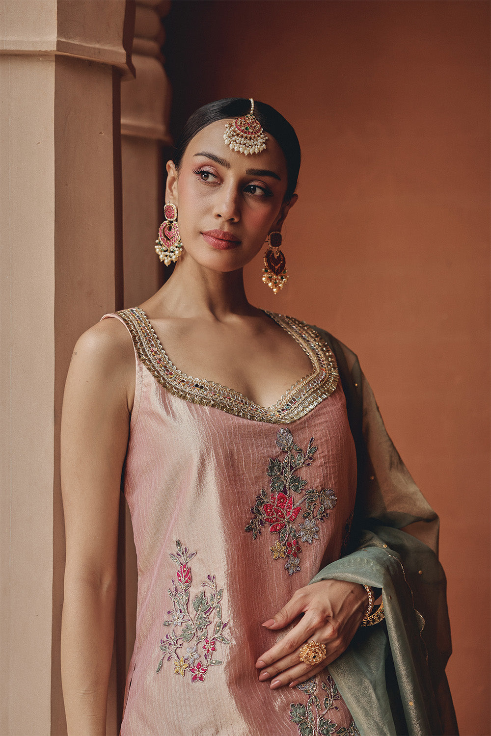Rose Gold Blush Bloom Sharara Set