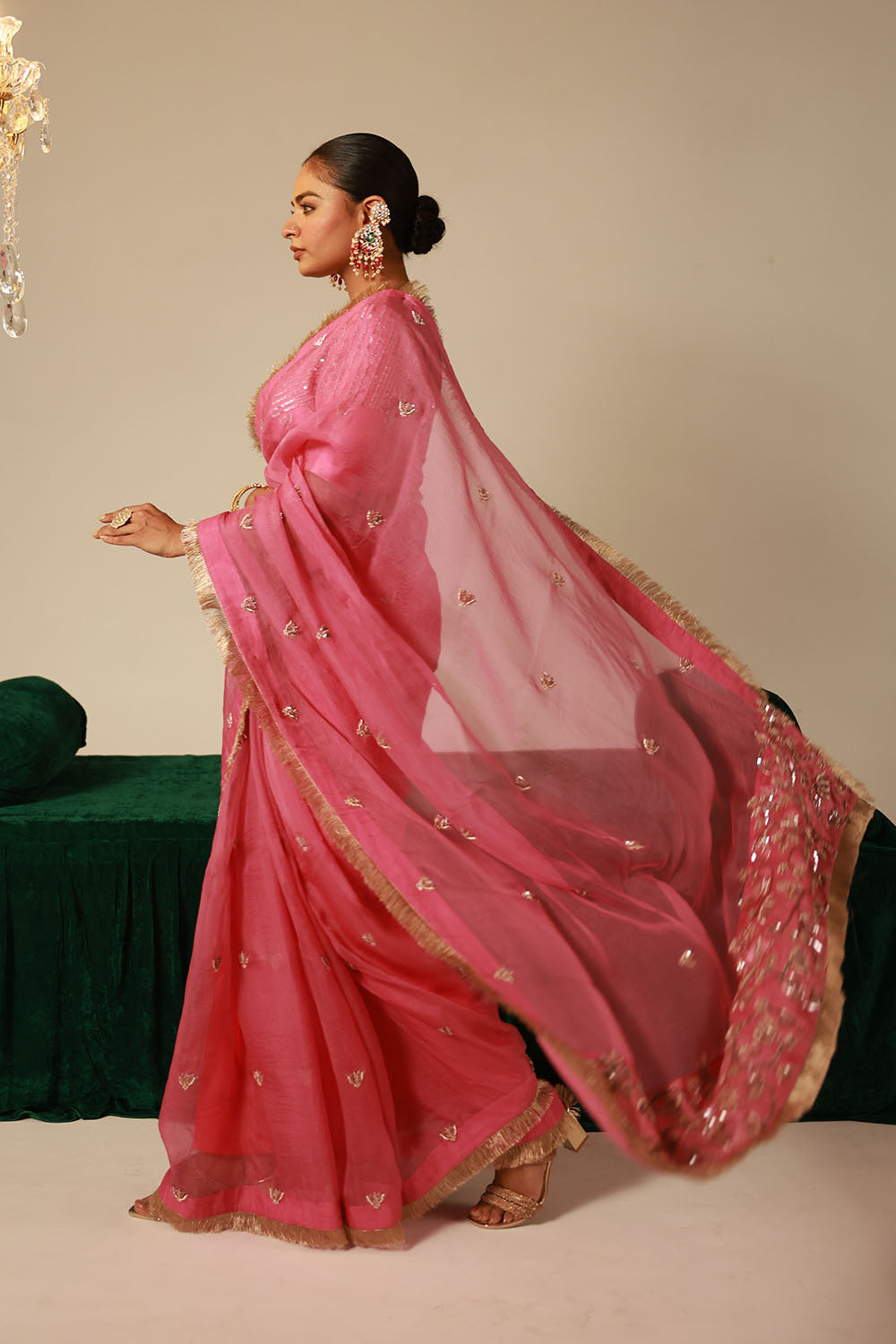 Rose Pink Organza Saree