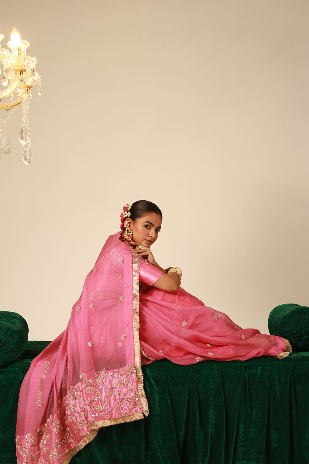 Rose Pink Organza Saree