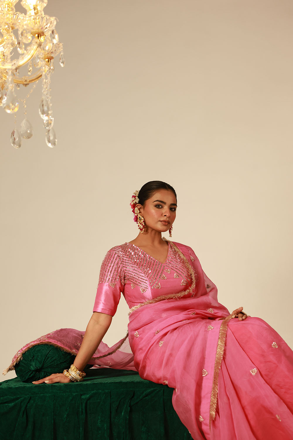 Rose Pink Organza Saree