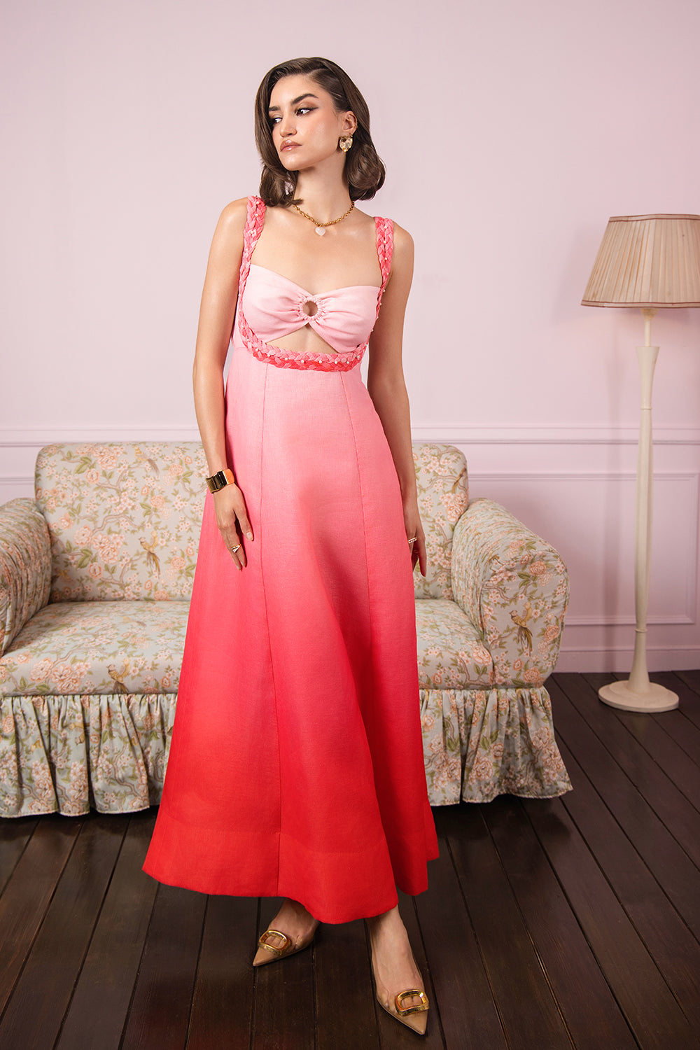 Rose Sunset Glow Ombre Maxi Dress