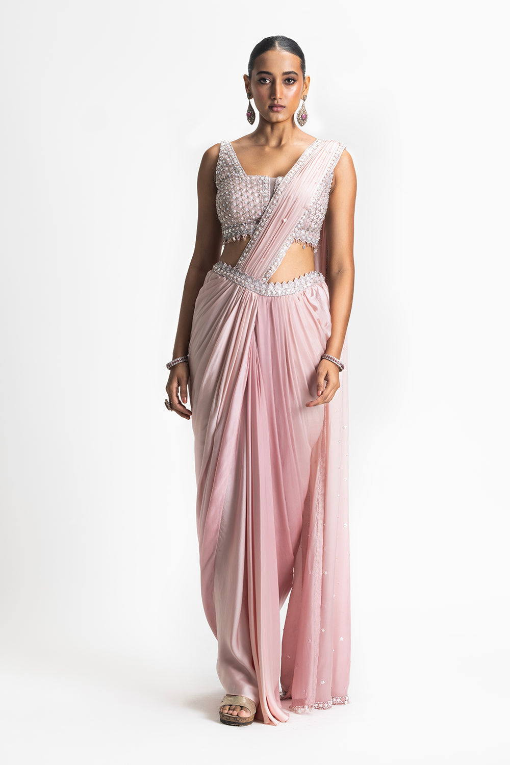 Rose To Blush Ombre Dyed Satin Draped Saree