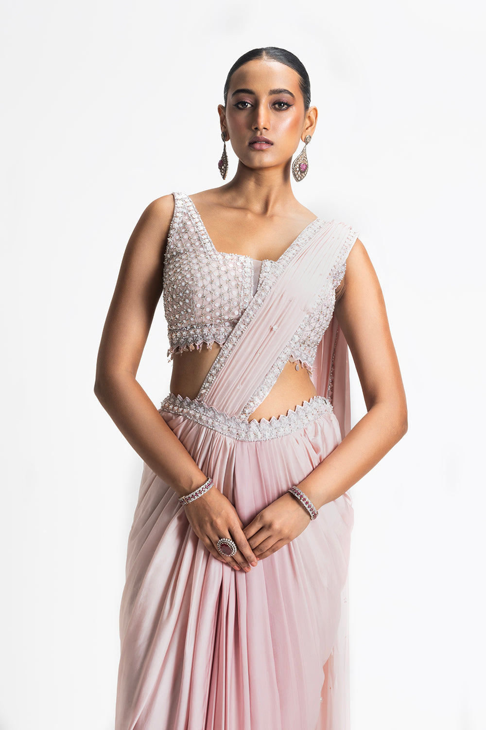 Rose To Blush Ombre Dyed Satin Draped Saree