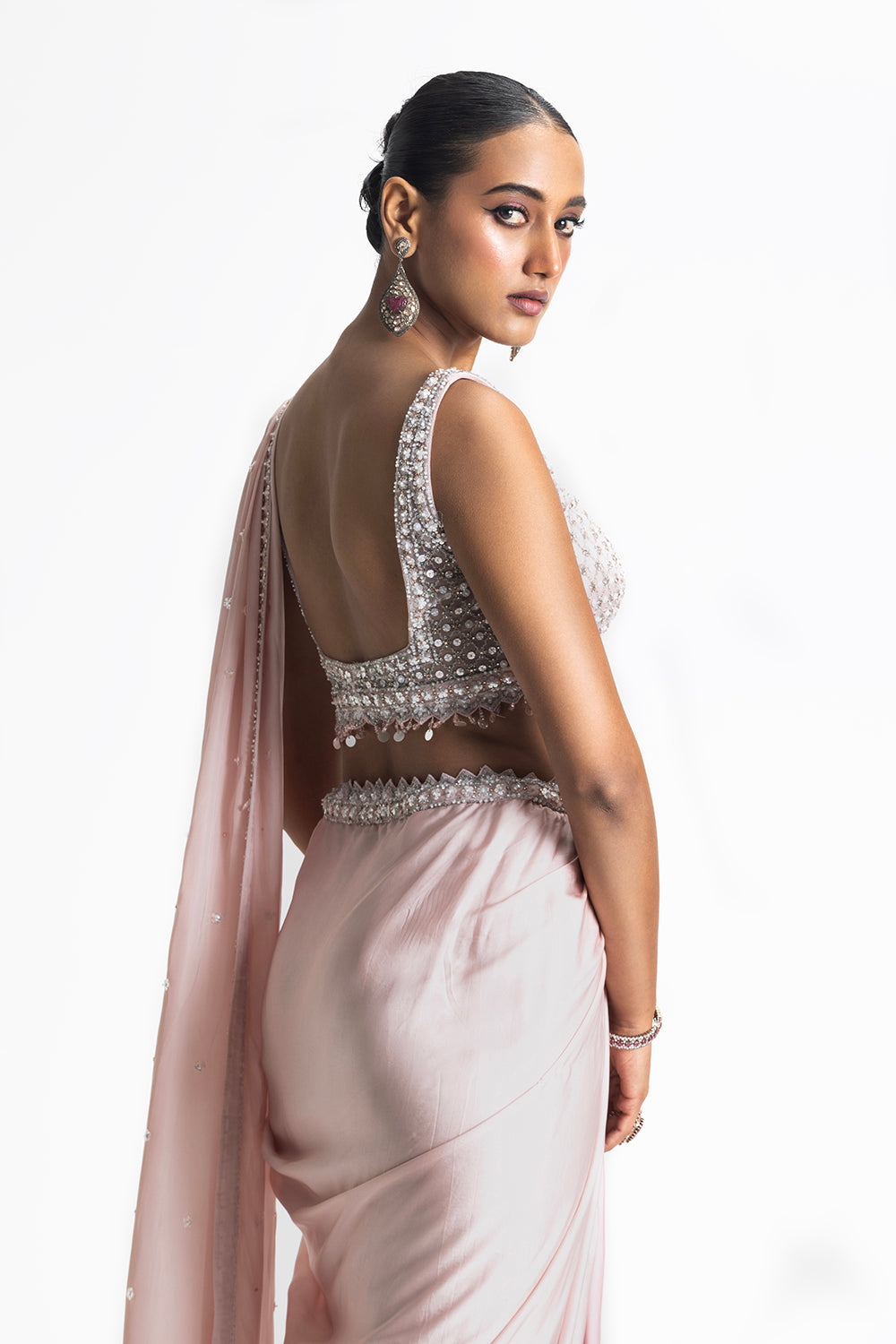 Rose To Blush Ombre Dyed Satin Draped Saree
