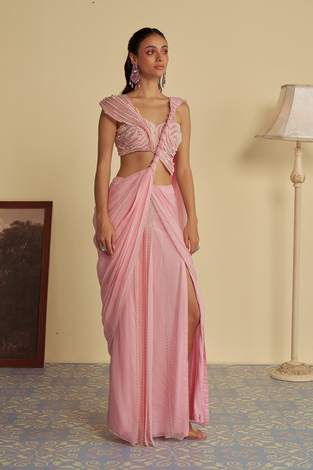 Rosebud drape saree set