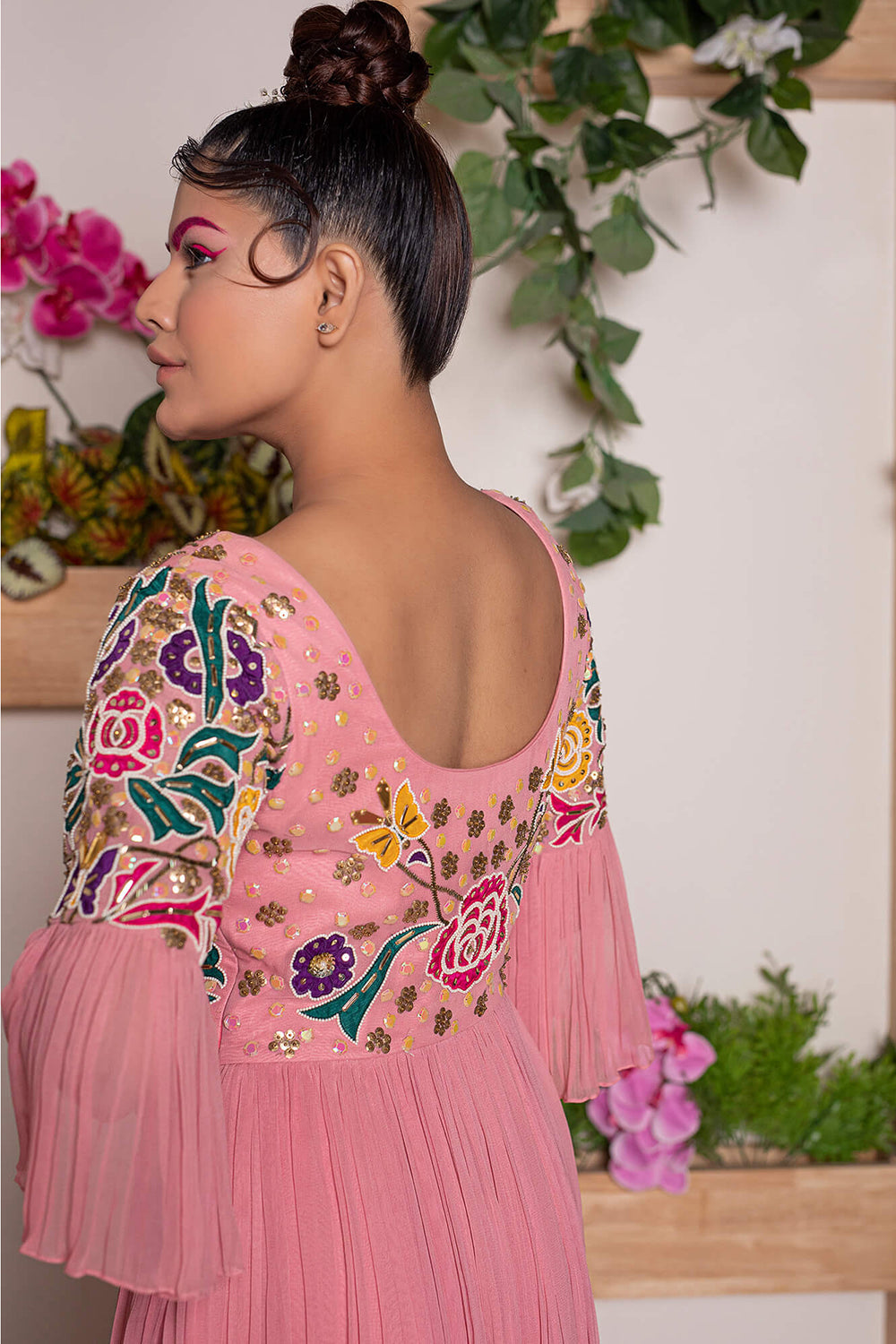 Rouched Garara Pants with Rouched Flare Top and Net Dupatta