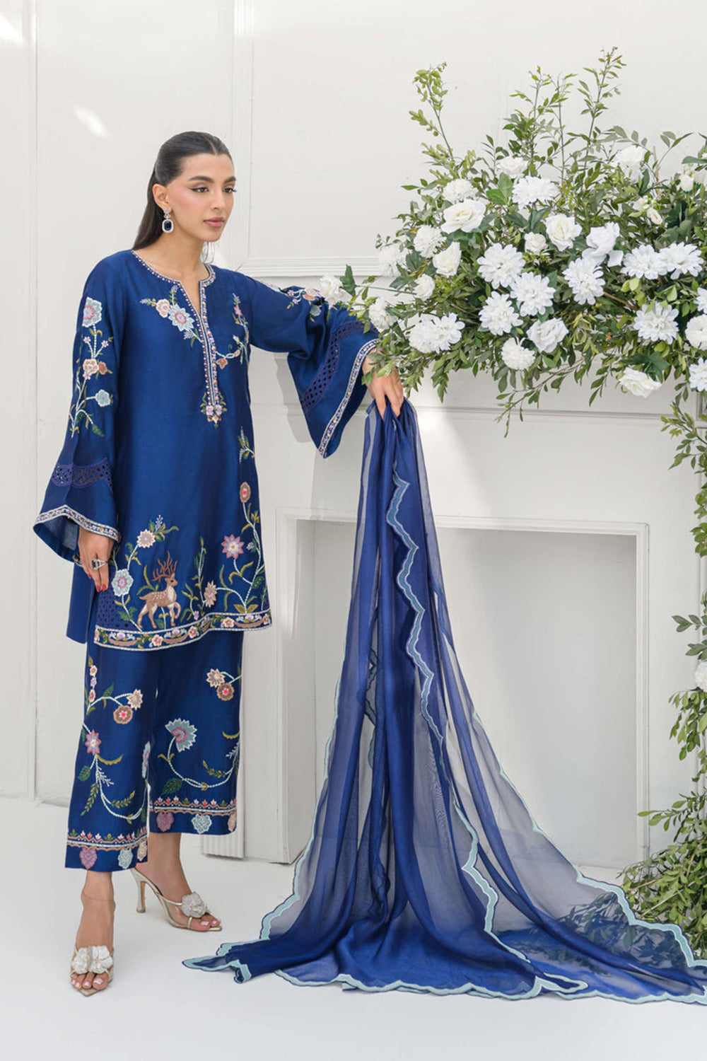 Royal Blue Silk Embroidered Kurta Palazzo Suit Sets