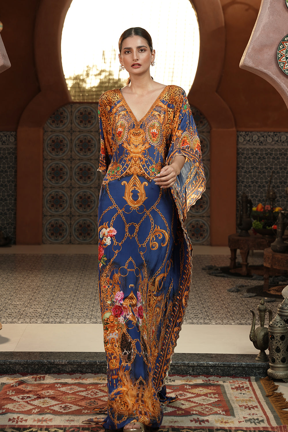 Royal Sapphire Printed Kaftan Gown