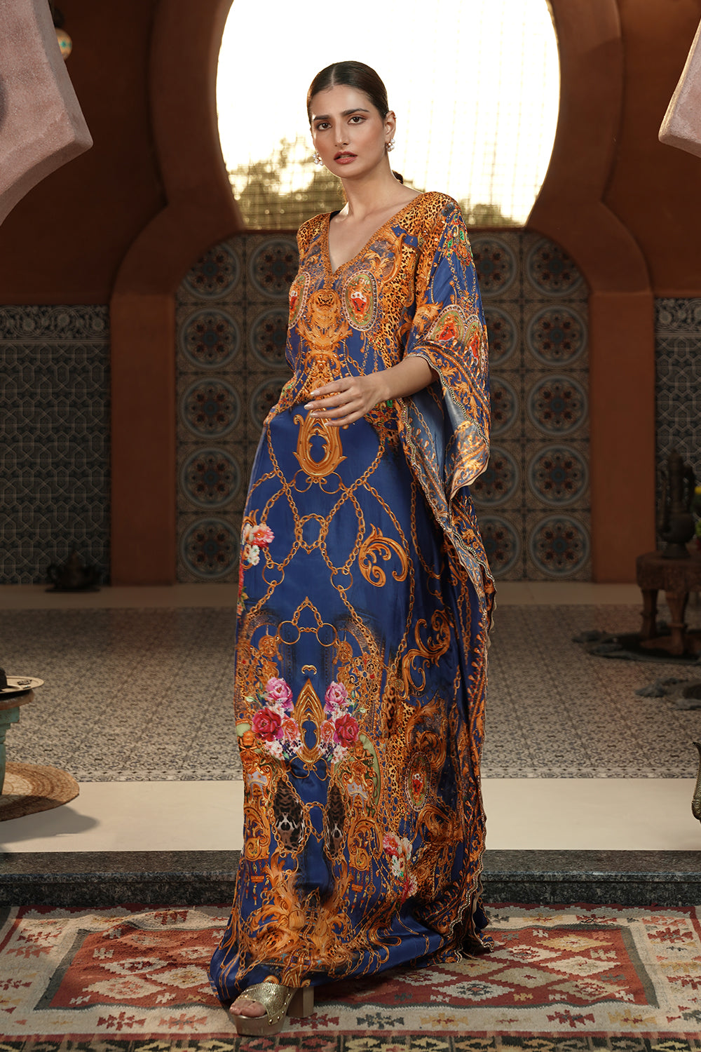 Royal Sapphire Printed Kaftan Gown