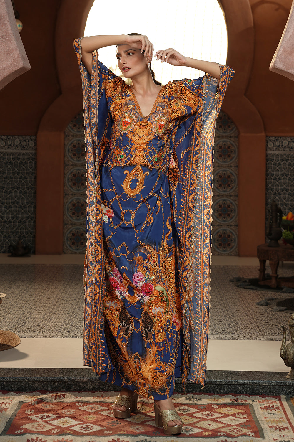 Royal Sapphire Printed Kaftan Gown