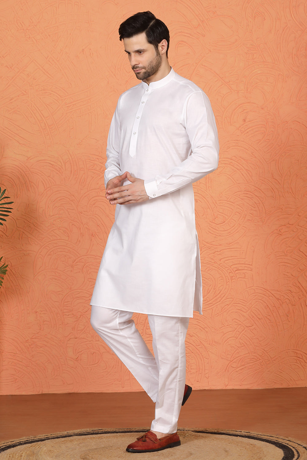 Royal White Kurta with Matching Back Elastic Pants