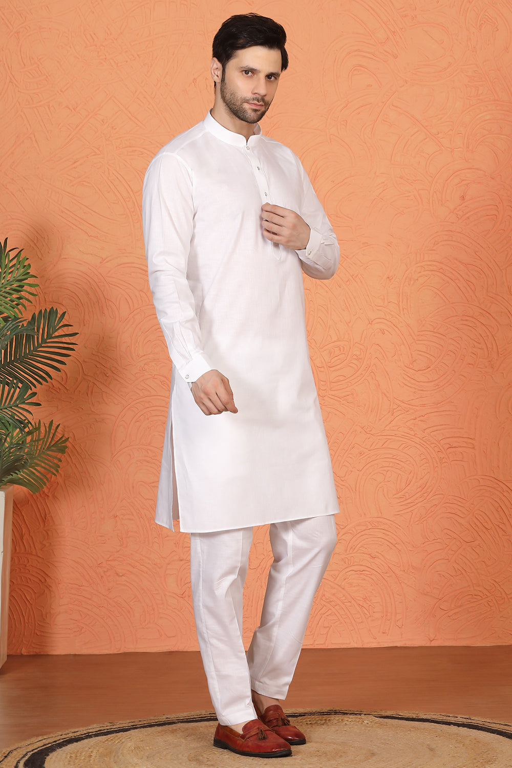 Royal White Kurta with Matching Back Elastic Pants