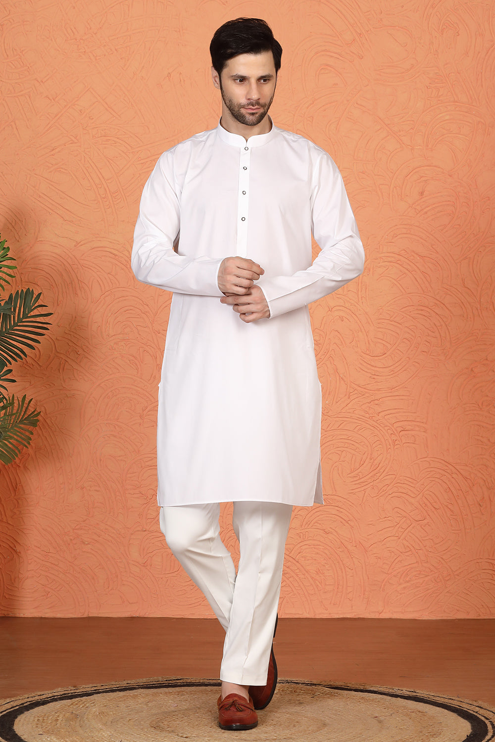 Royal White Kurta with Matching Back Elastic Pants