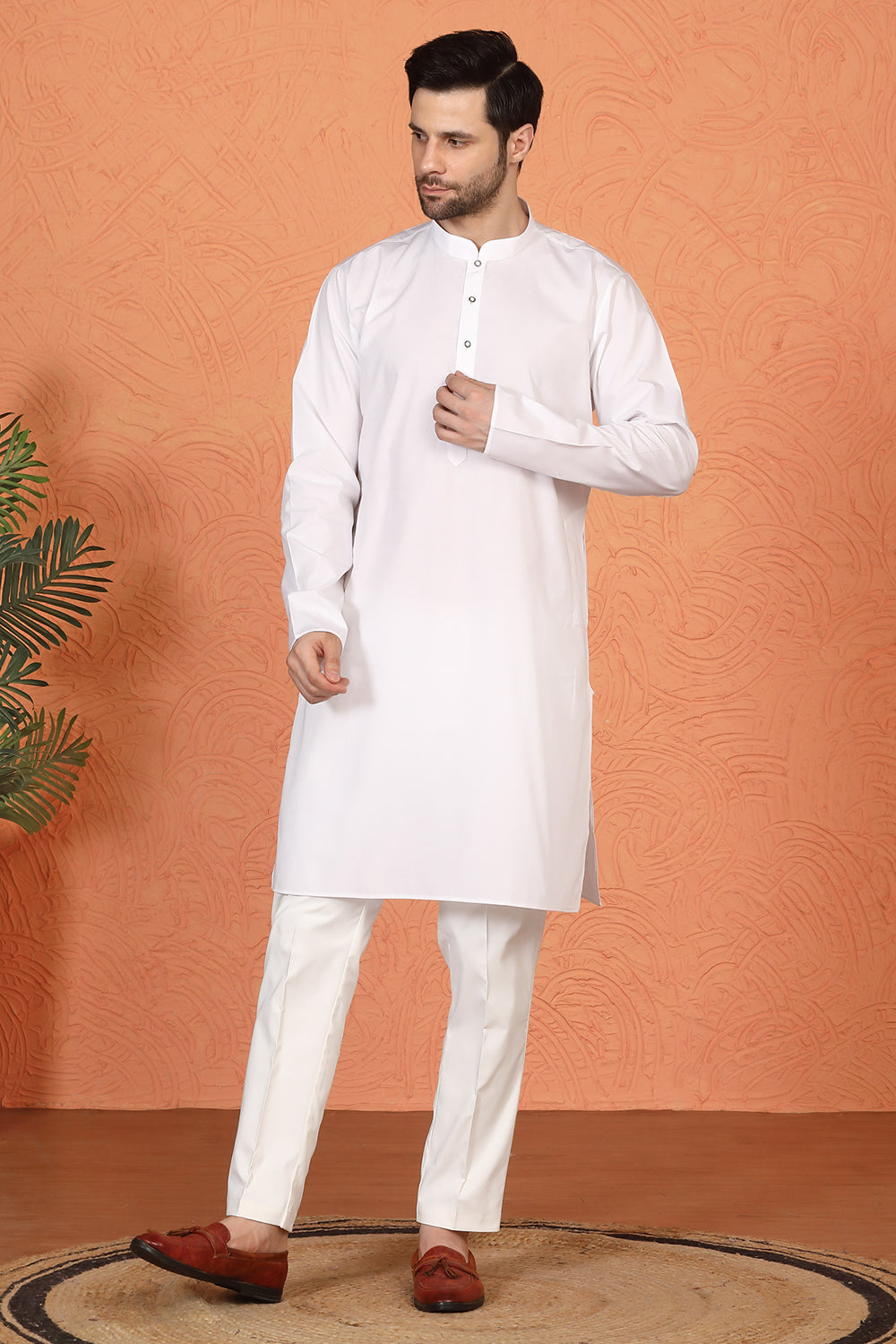 Royal White Kurta with Matching Back Elastic Pants