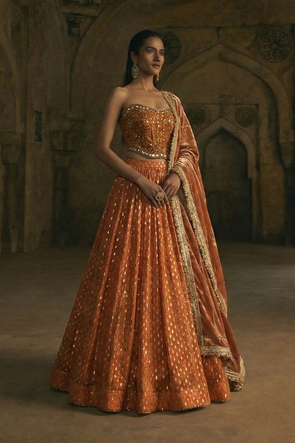 Rust Corset Lehengas Set