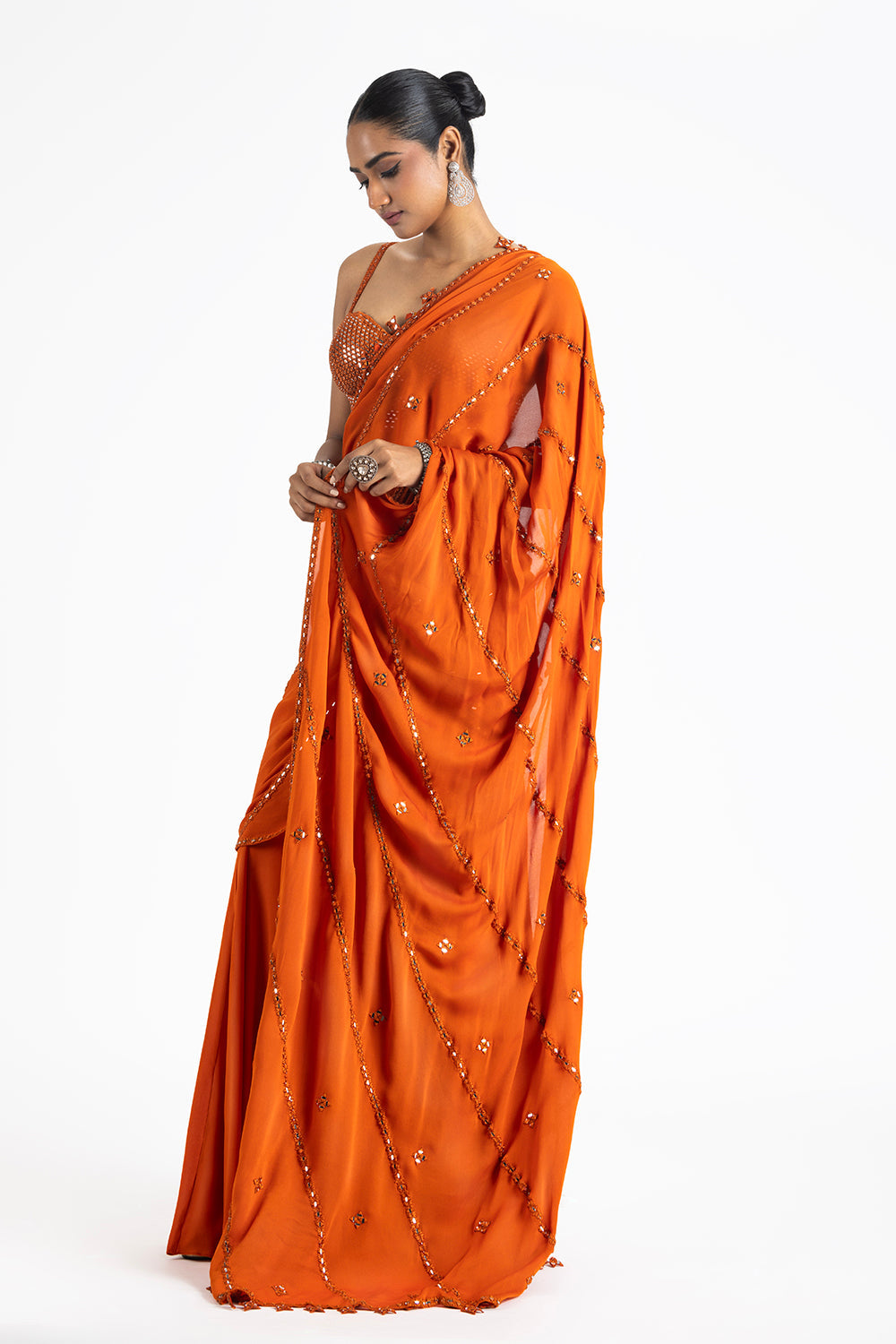 Rust Georgeete Draped Saree