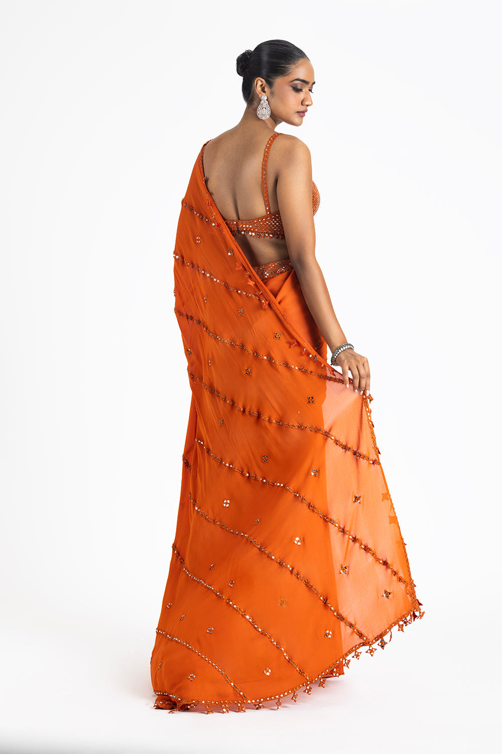 Rust Georgeete Draped Saree