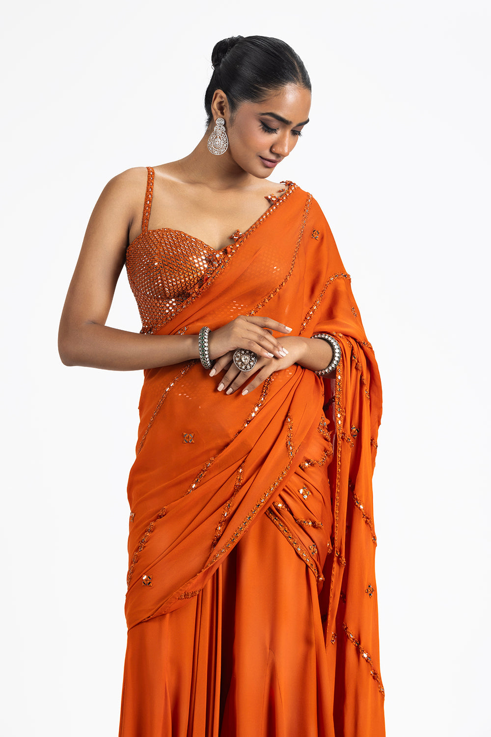 Rust Georgeete Draped Saree