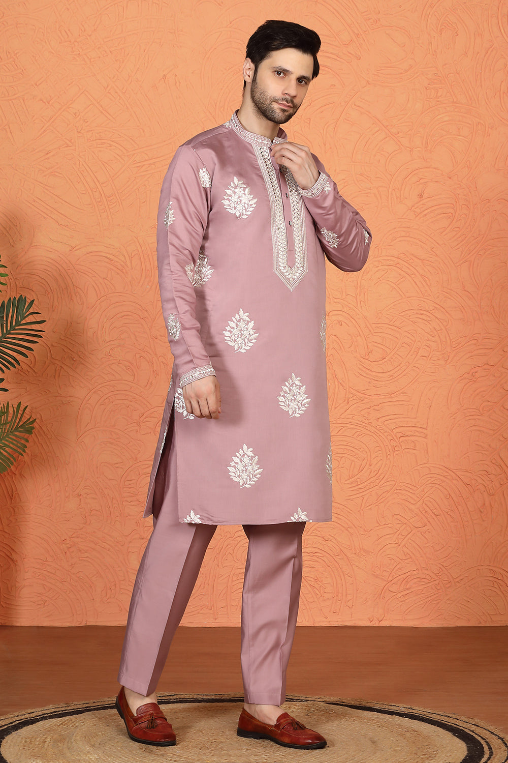 Saaheb  Embroidered  Kurta with Back Elastic Matching Pants