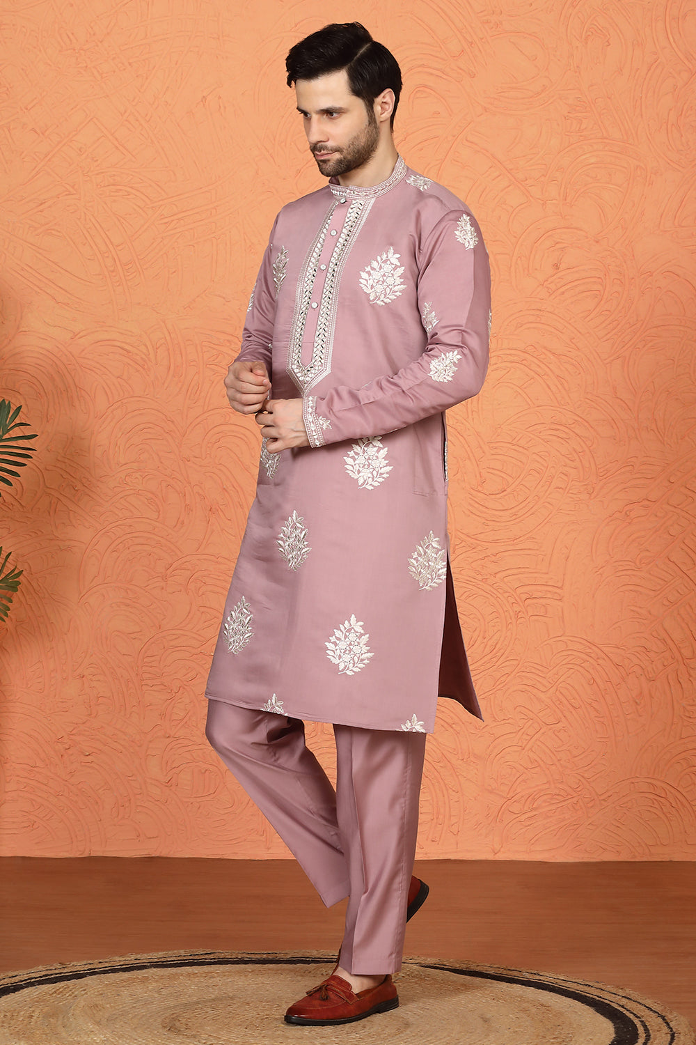 Saaheb  Embroidered  Kurta with Back Elastic Matching Pants