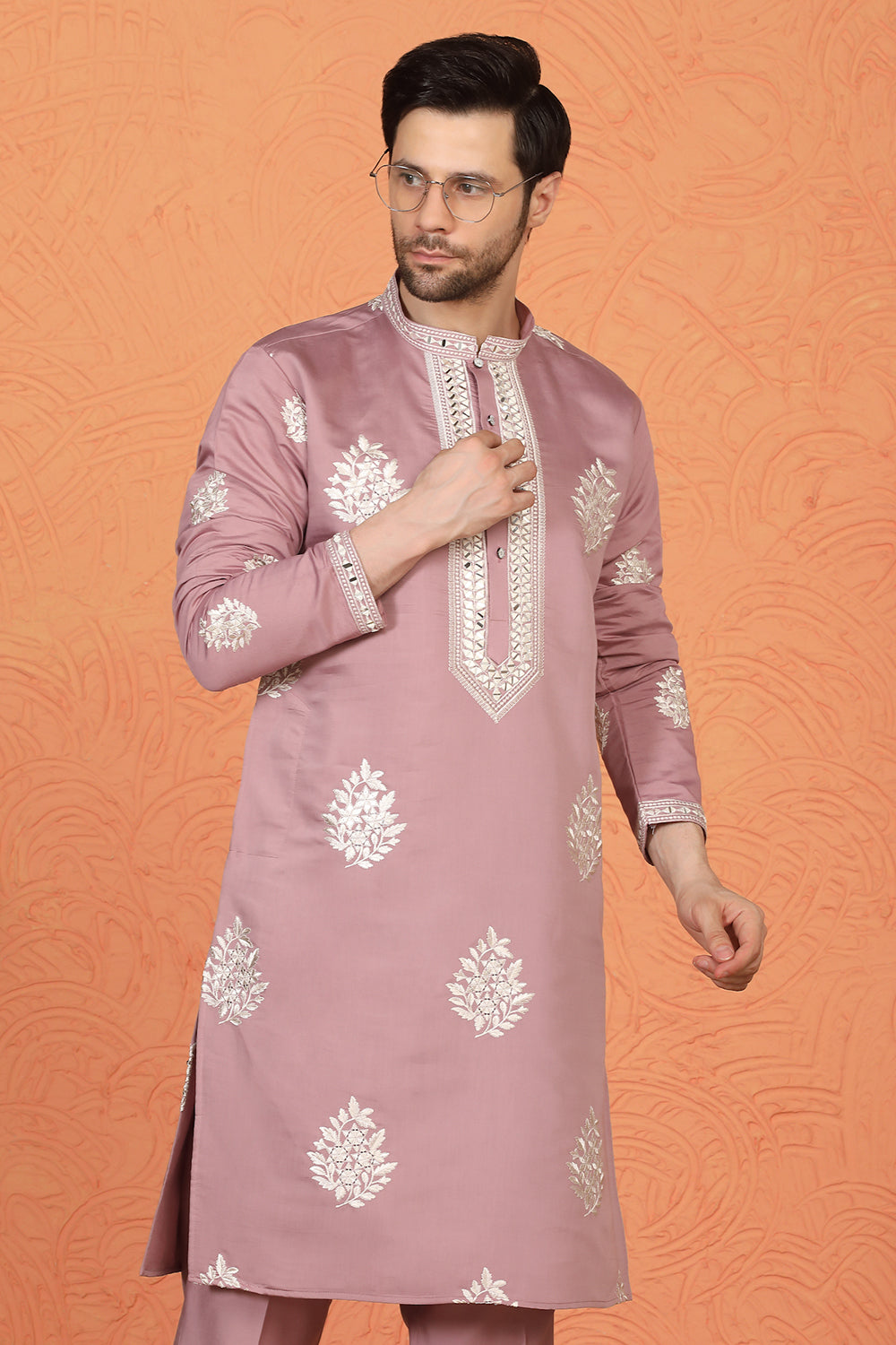 Saaheb  Embroidered  Kurta with Back Elastic Matching Pants