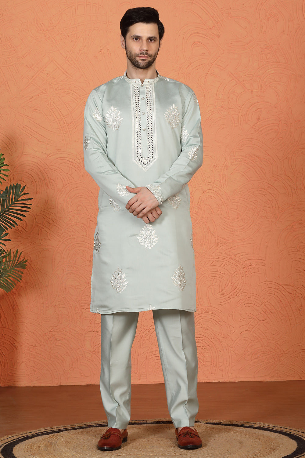 Saaheb  Embroidered  Kurta with Back Elastic Matching Pants