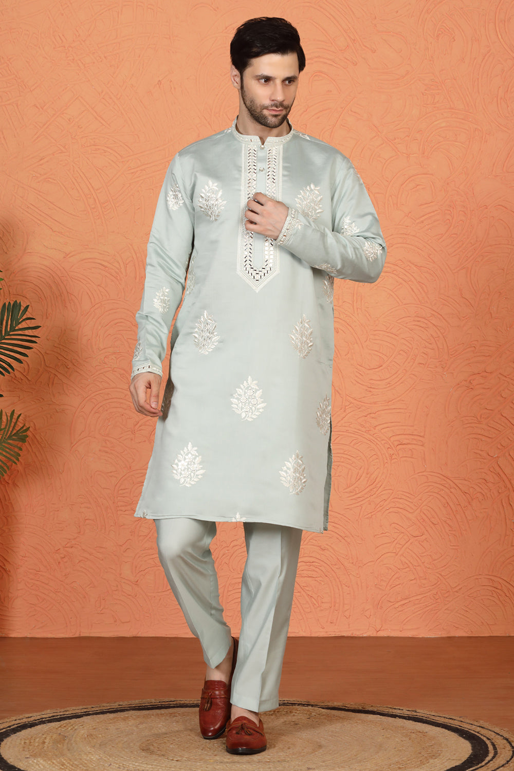 Saaheb  Embroidered  Kurta with Back Elastic Matching Pants