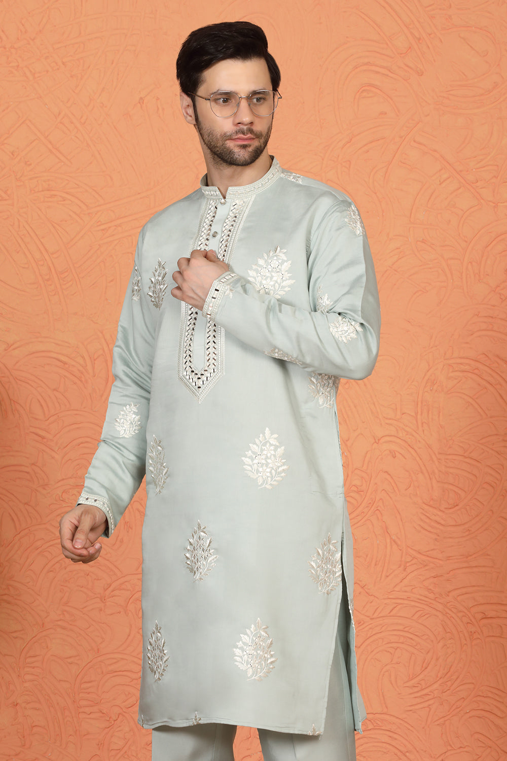 Saaheb  Embroidered  Kurta with Back Elastic Matching Pants