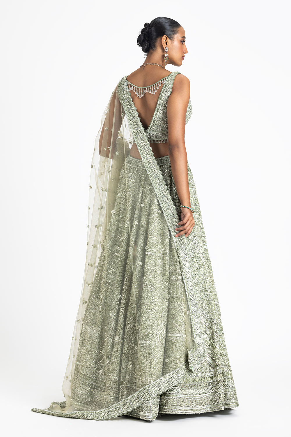 Sage Green Net Lehenga Set