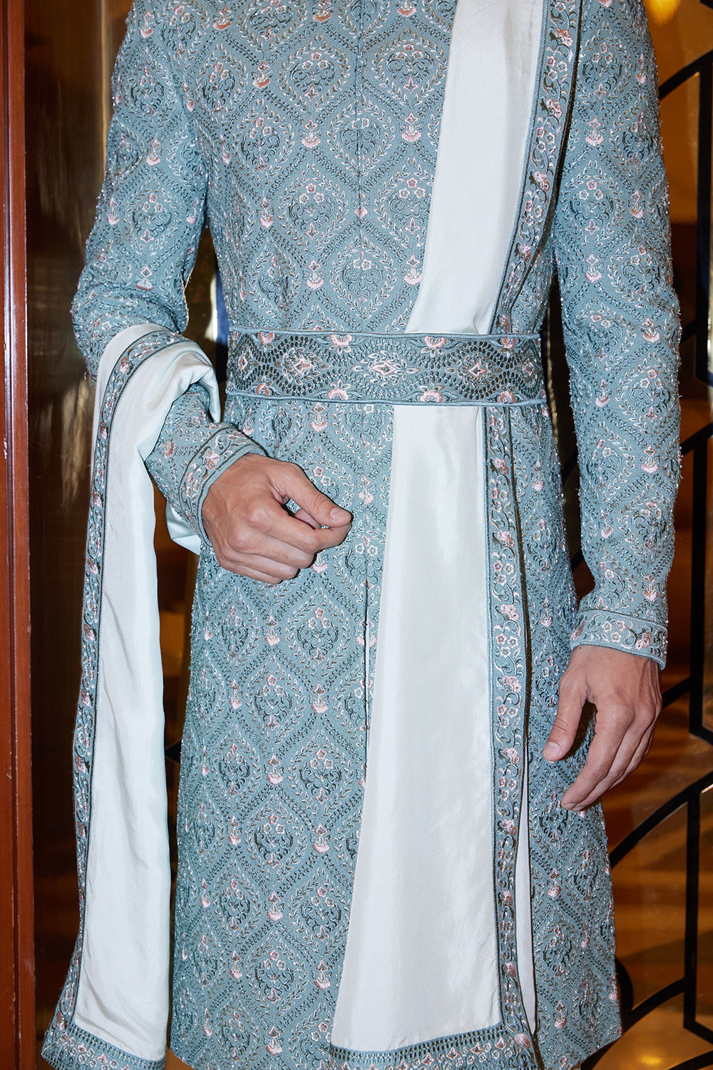Sage Green  Sherwani Kurta Churidar Set