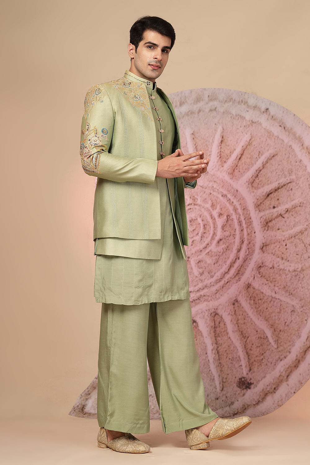 Sage Green Silk Kurta Set