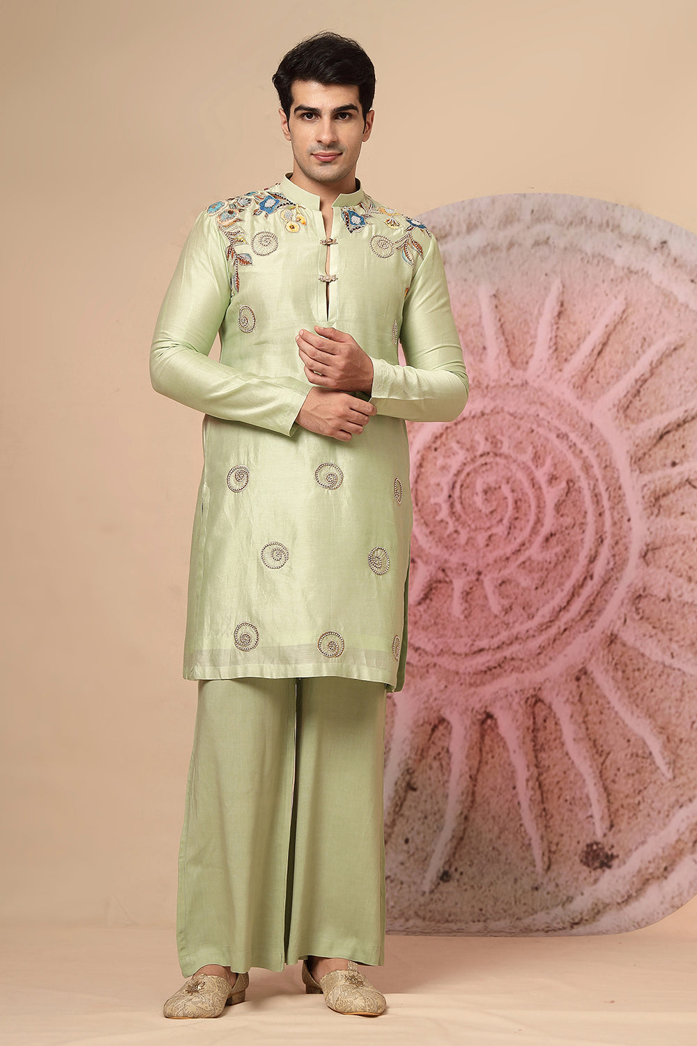 Sage Green Silk Kurta Set