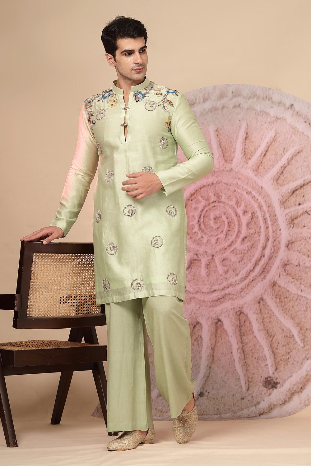 Sage Green Silk Kurta Set